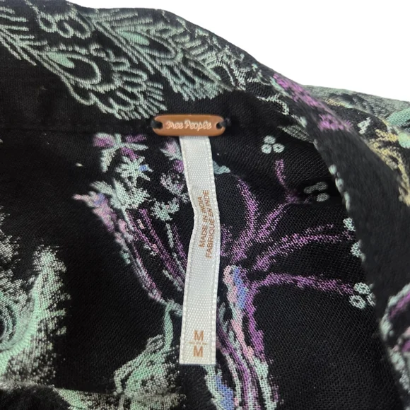 Free People Metallic Blooms Peacock Blouse Button Down Womens Medium Black - Picture 15 of 16